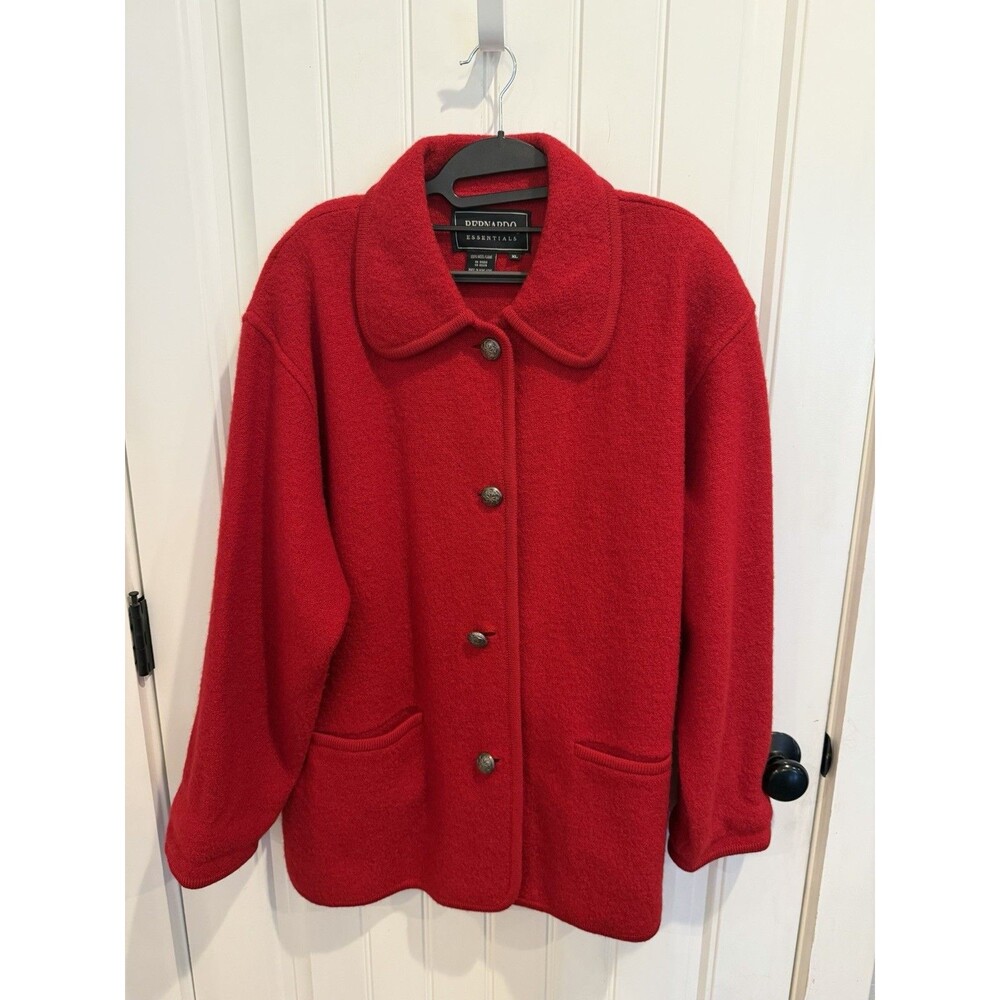 Bernardo Essentials Womens XL Red 100% Wool Jacket Button Front Boiled Wool